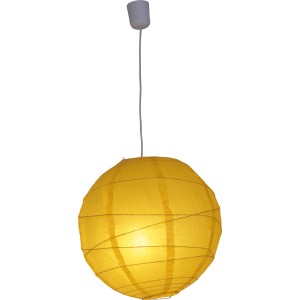 Gelbe Näve Pendelleuchte Tibet aus Zellulosefasern, Ø 40 cm.