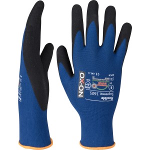 OX-ON Handschuhe Flexible Supreme 1605, blau-schwarz, Gr. 07. Arbeitshandschuhe für präzisen Griff.