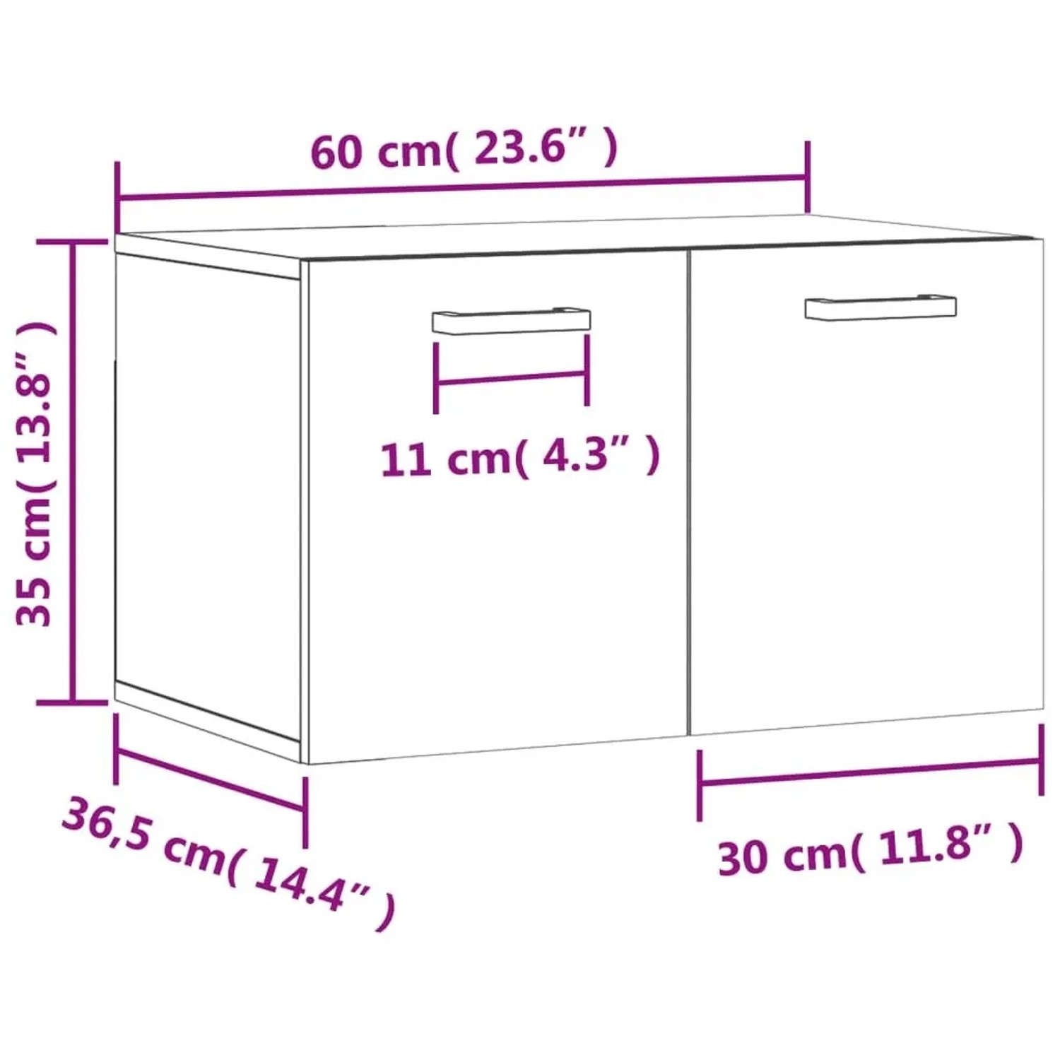 vidaXL Wandschrank Weiß 60x36,5x35 cm Holzwerkstoff 830020_12