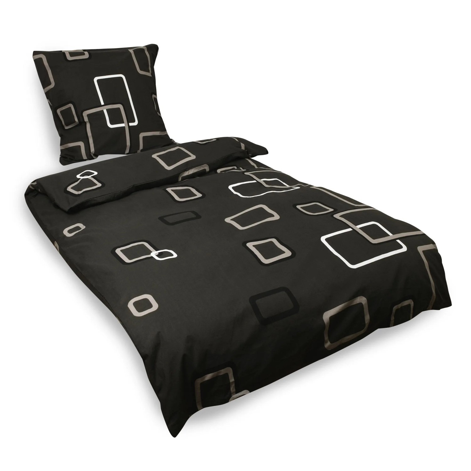 Beautissu Noa Bettwäsche 155x220cm + Kissenbezug 80x80cm Anthrazit Ornamente Renforcé