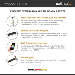 Walimex Pro Led Rainbow Rgb Leuchtstab 18W Stableuchte Videoleuchte Studiolicht