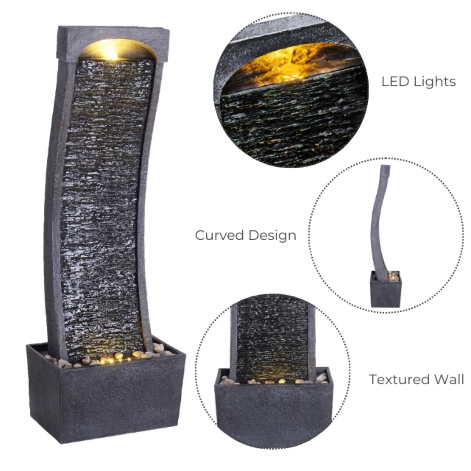 Teamson Home Garten Brunnen Mit LED-Beleuchtung - Wasserfall Design Aus Polyresin, 82cm Hoch