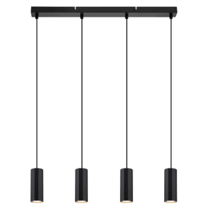 Schwarze 4-flammige Metall Pendelleuchte im Industrial-Design für Wohnzimmer & Esszimmer. Moderne Hängelampe mit GU10 Fassung.