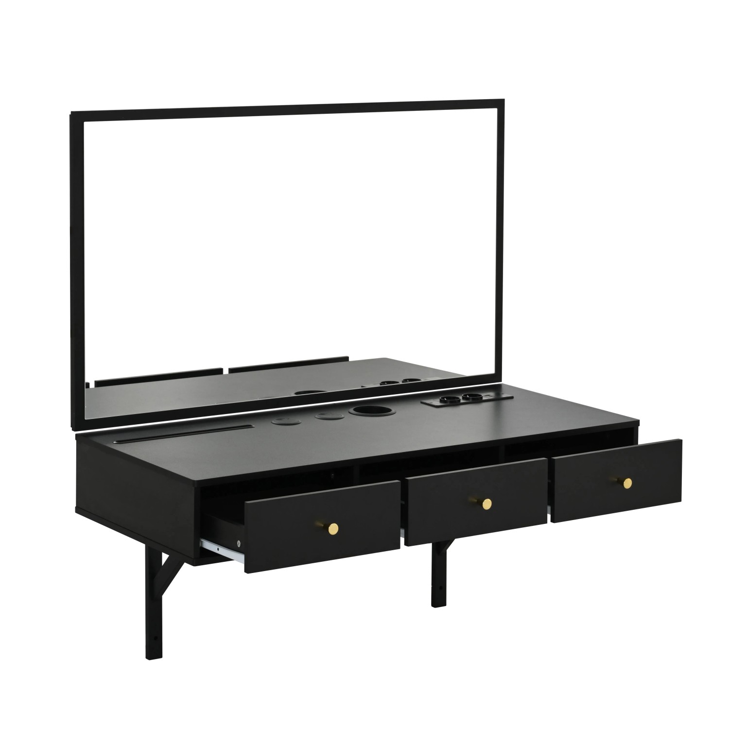 okwish Schminktisch mit Spiegel Schubladen Steckdose Schlafzimmer 100x105x45cm Schwarz