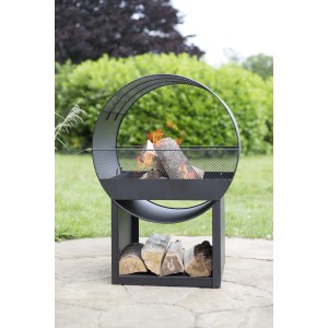 Buschbeck Feuerstelle Porthole mit Holzfach, moderne Feuerschale für den Garten.