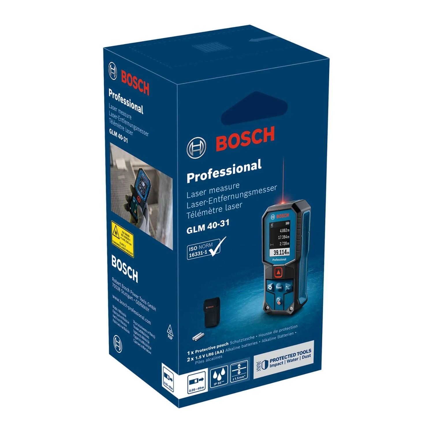 Verpackung des Bosch Professional GLM 40-31 Laser-Entfernungsmessers.