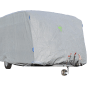Graue GreenYard Wohnwagen Abdeckplane XXL 730x250x220 cm zum Schutz vor Frost und UV-Strahlung.