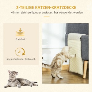 PawHut Kratzmatte 2er Set: Sisal Kratzteppich zum Schutz von Möbeln, Katze beim Kratzen.