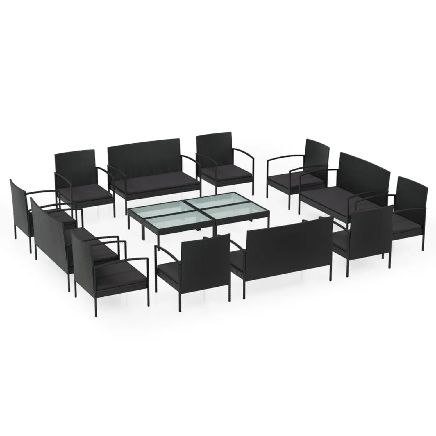 vidaXL 16-Tlg Garten-Lounge-Set mit Auflagen Poly Rattan Schwarz 3095962