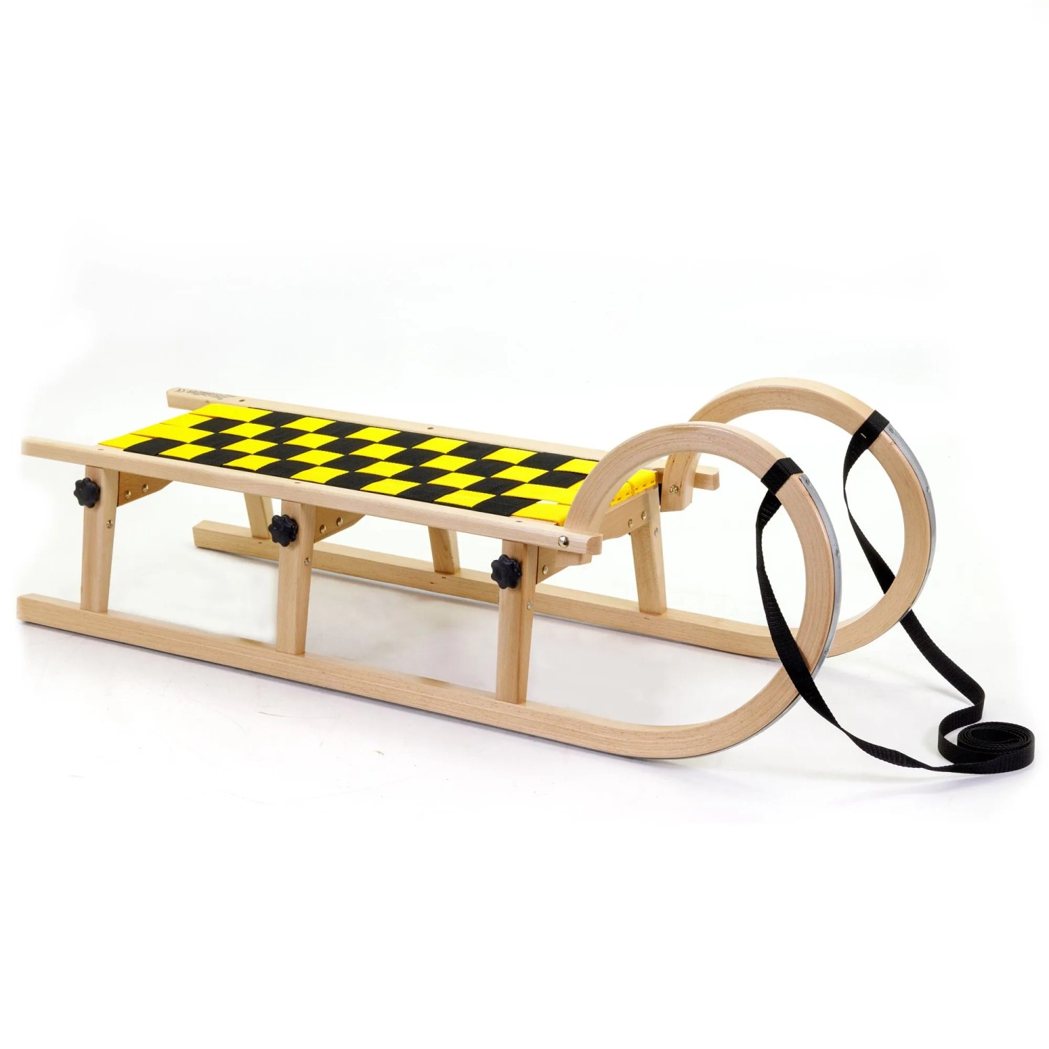 HolzFee Klappschlitten Tourer Baran S 110 RG Gurtsitz Schwarz Gelb Schlitten Klappbar