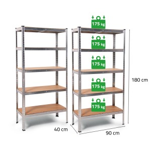 2er Set Ondis24 Metallregale Thomas, 90x40 cm, mit je 5 Böden und hoher Tragkraft. Ideal für Werkstatt und Keller.
