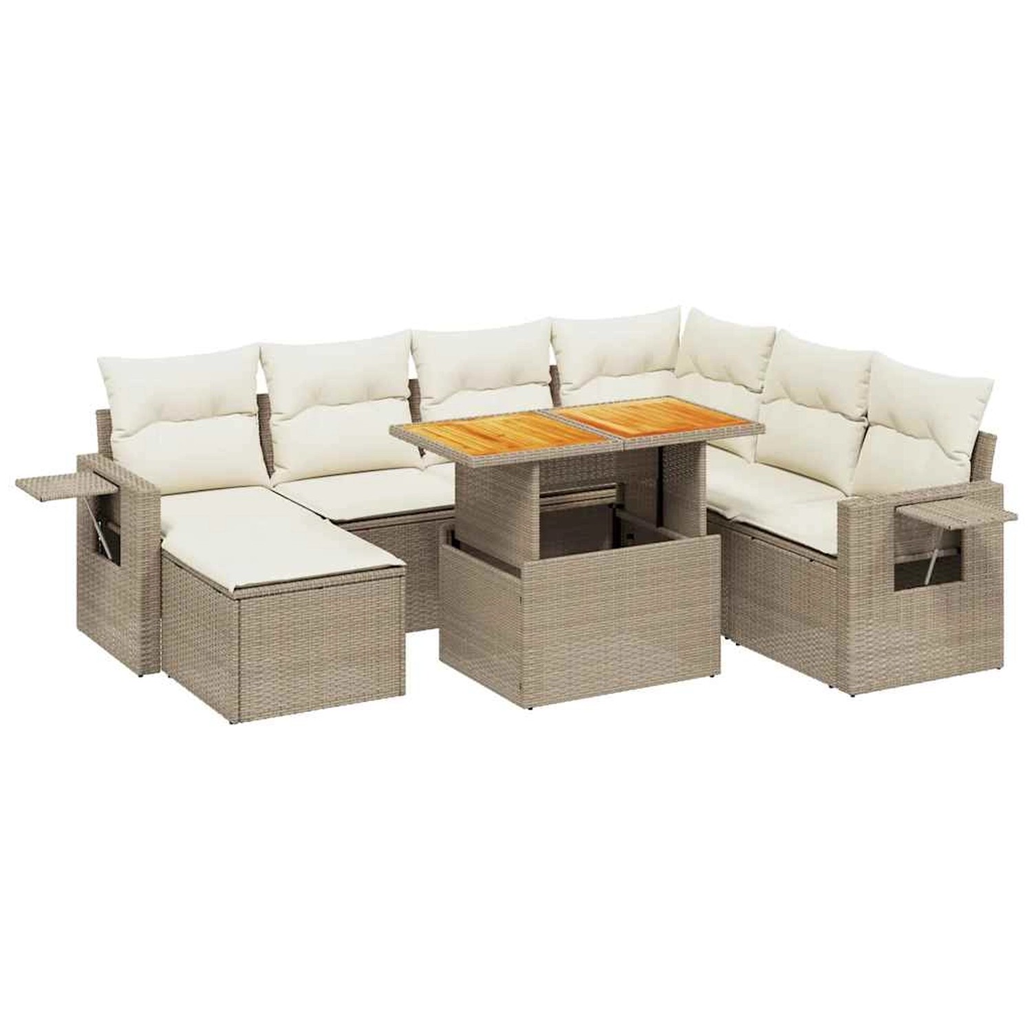 vidaXL 8-Tlg Garten-Sofagarnitur mit Kissen Beige Poly Rattan 3275718