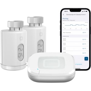 Homematic IP Starter Set Heizen: 2 Heizkörperthermostate, Access Point und Smartphone mit App.