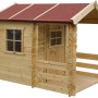 Timbela Kinderspielhaus M501A aus Holz mit rotem Dach, Fenster mit Plexiglas und Veranda.