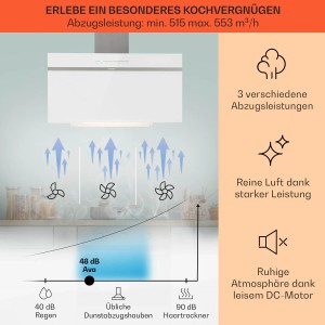 Klarstein Ava 90 Dunstabzugshaube 90cm Wandhaube WiFi A++ 515m³/h Touch Weiß