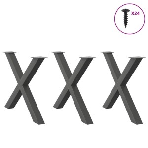 vidaXL Esstischbeine X-Form, 3 Stk, anthrazitfarben, aus Stahl. Möbelbeine für Esstische.