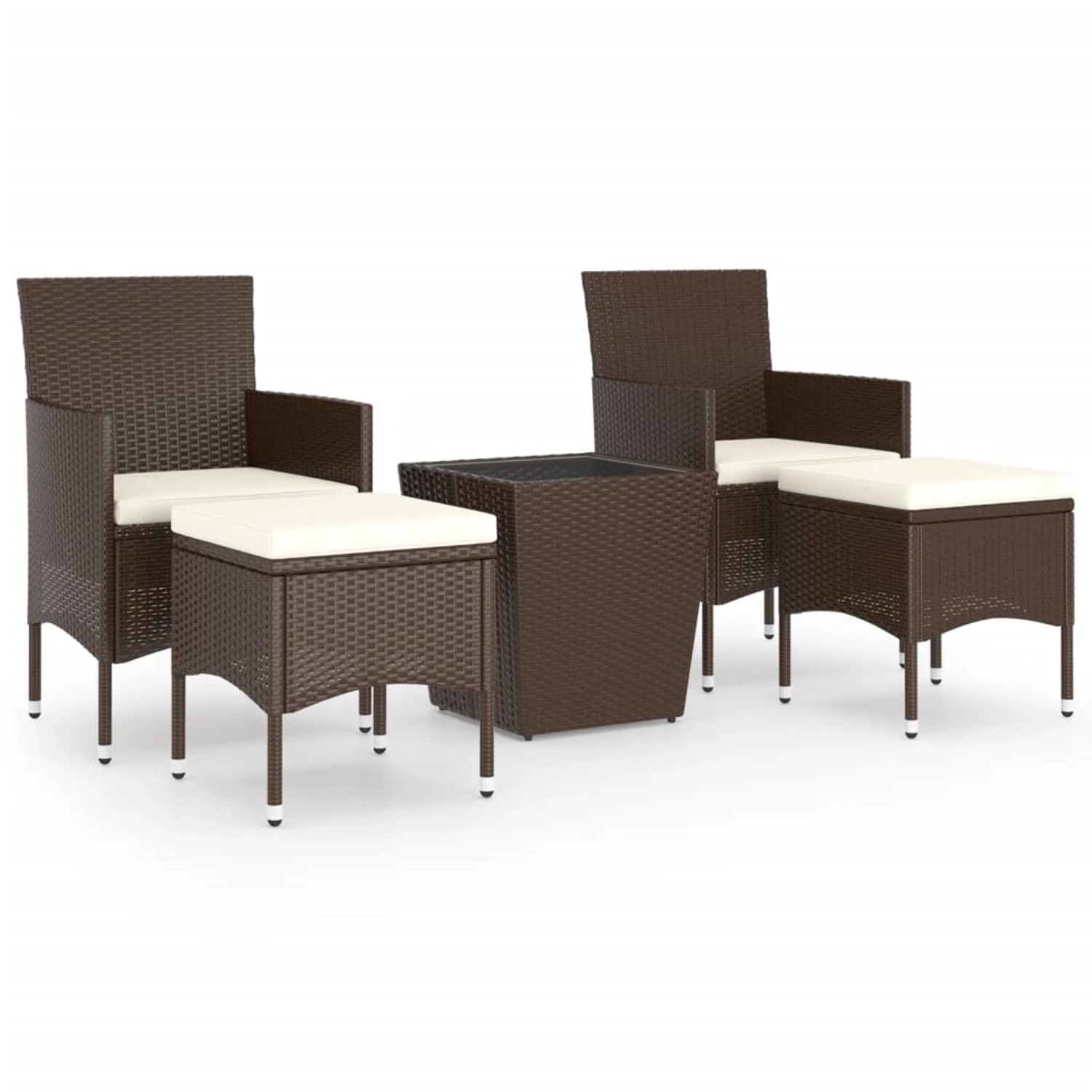 vidaXL 5-Tlg Bistro-Set Poly-Rattan und Hartglas Braun 3058371