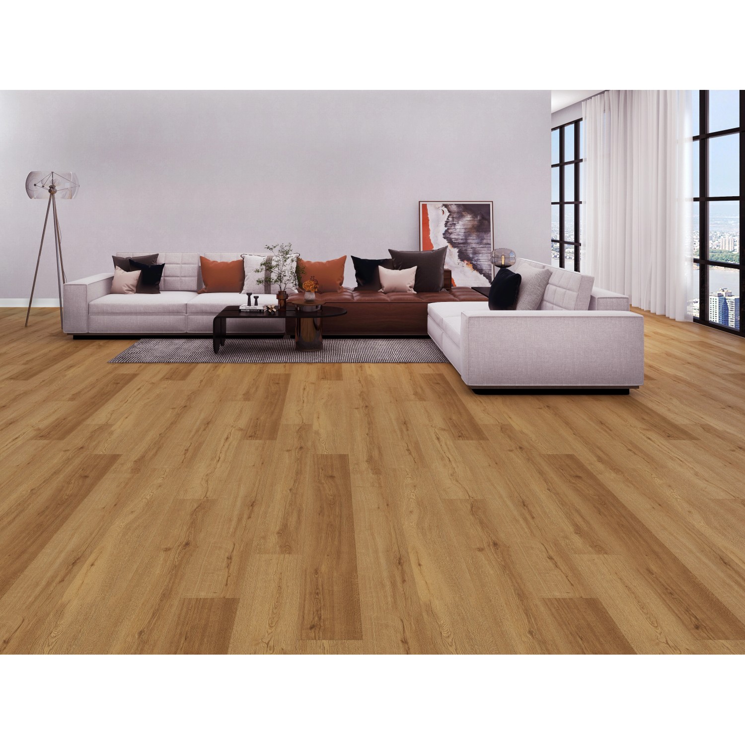 Verlegter Check One Click-Vinylboden Lohe Eiche im Wohnraum.