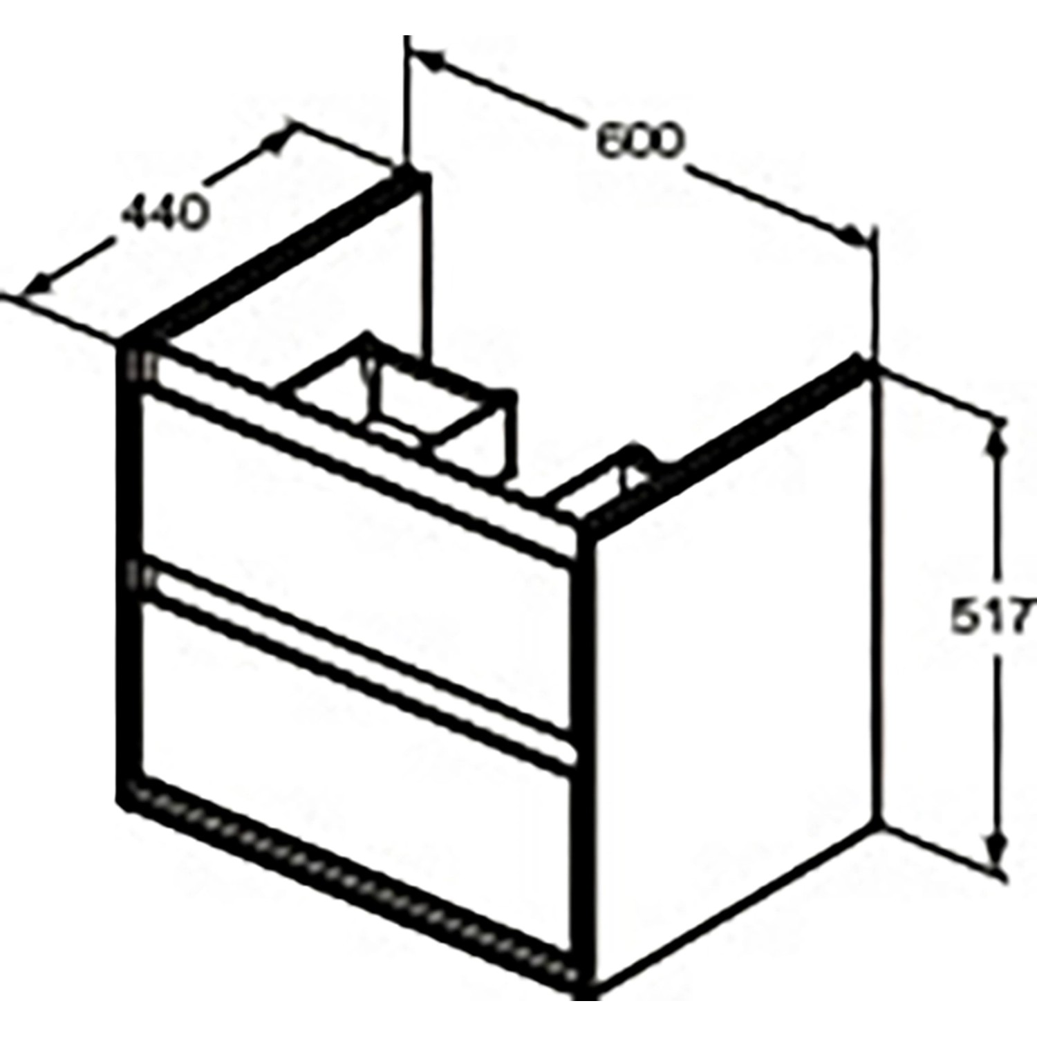 Ideal Standard Connect Air Waschbeckenunterschrank, Pinie, 60 cm, mit Maßangaben.