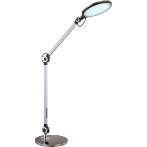 Schwarze Globo LED Tischleuchte Urias mit verstellbarem Arm und rundem Leuchtkopf.