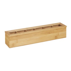 Relaxdays Teebox Bambus Natur 6 Fächer Mit Sichtfenster 44 cm x 9 cm x 9 cm 0,8 kg
