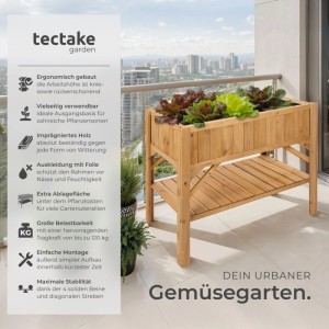 Tectake Hochbeet  Aus Holz  Mit Ablage Witterungsbeständig  119 x 53 x 90 cm Braun