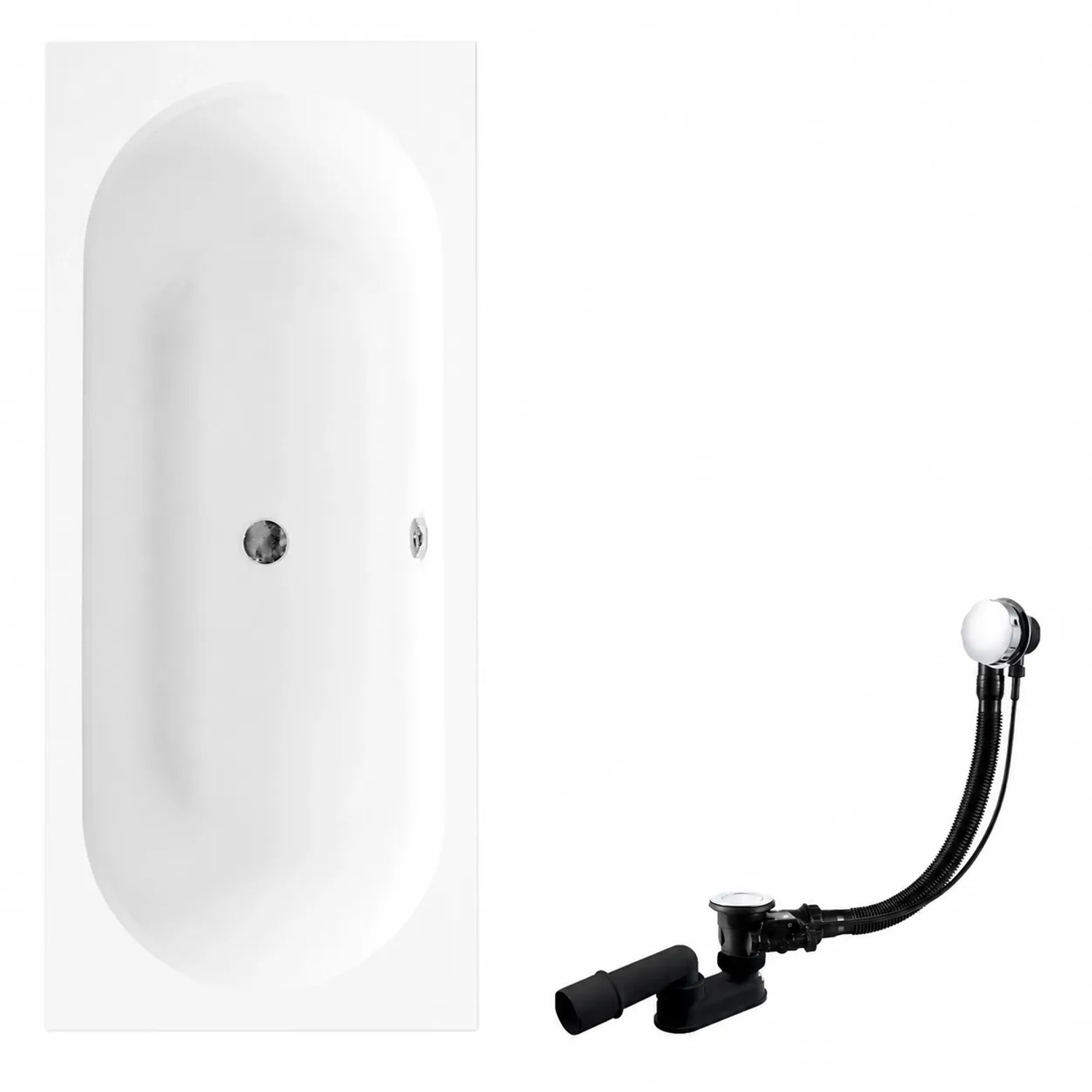 KOLMAN Badewanne Rechteck 150 x 75 Cm Mit Bambus Badewannenablage Mit Kopfstütze Inkl. Ablauf Und Füße