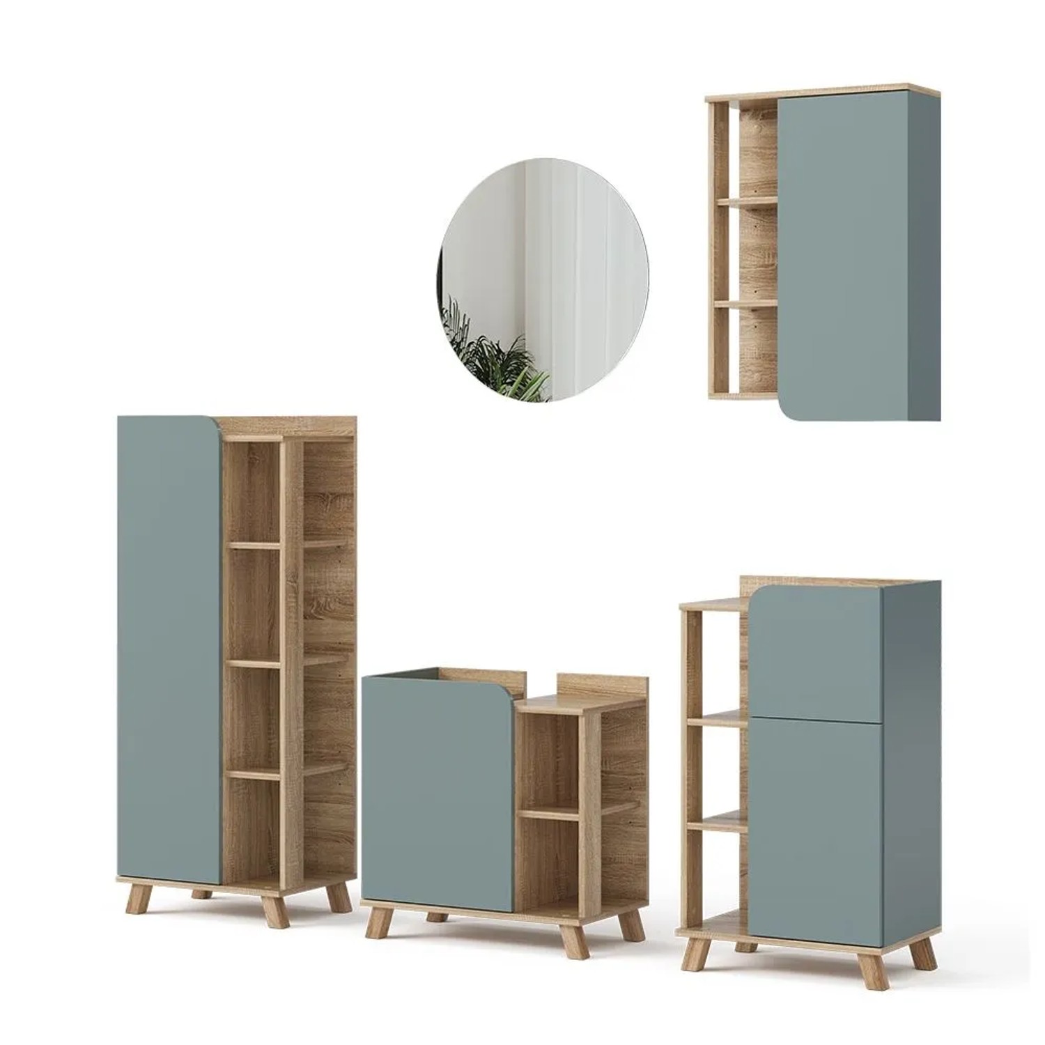 Vicco Badmöbel-Set Karen Sonoma/Blau 60 x 65 5-teilig