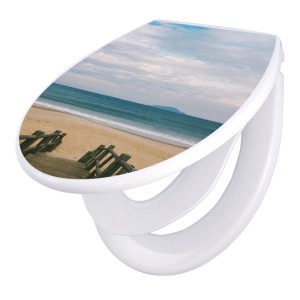 Banjado Familien WC-Sitz mit Strandmotiv, Absenkautomatik und integriertem Kindersitz.