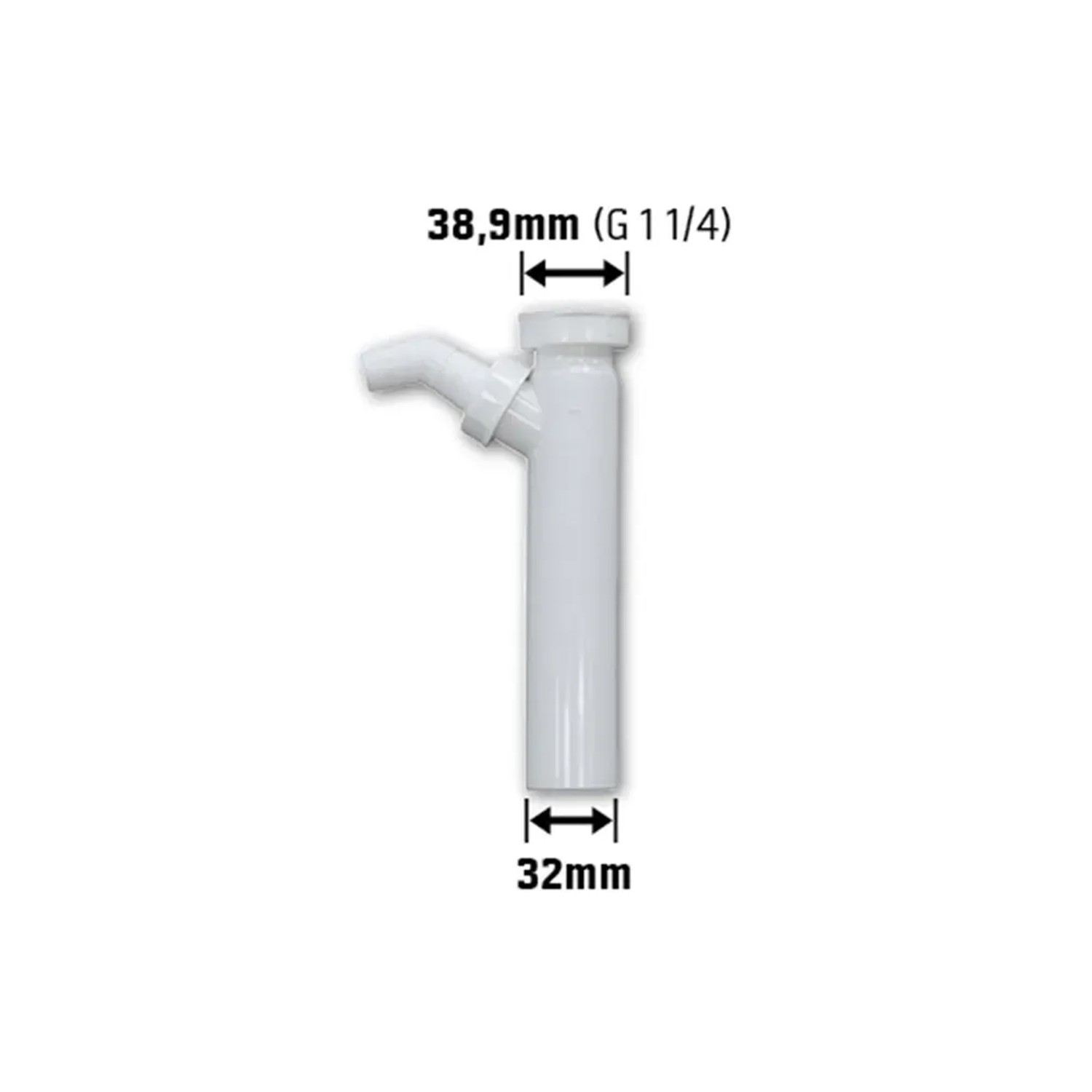 Weißes Verstellrohr 38,9 mm (G 1 1/4) für Siphonverlängerung mit Abzweig.