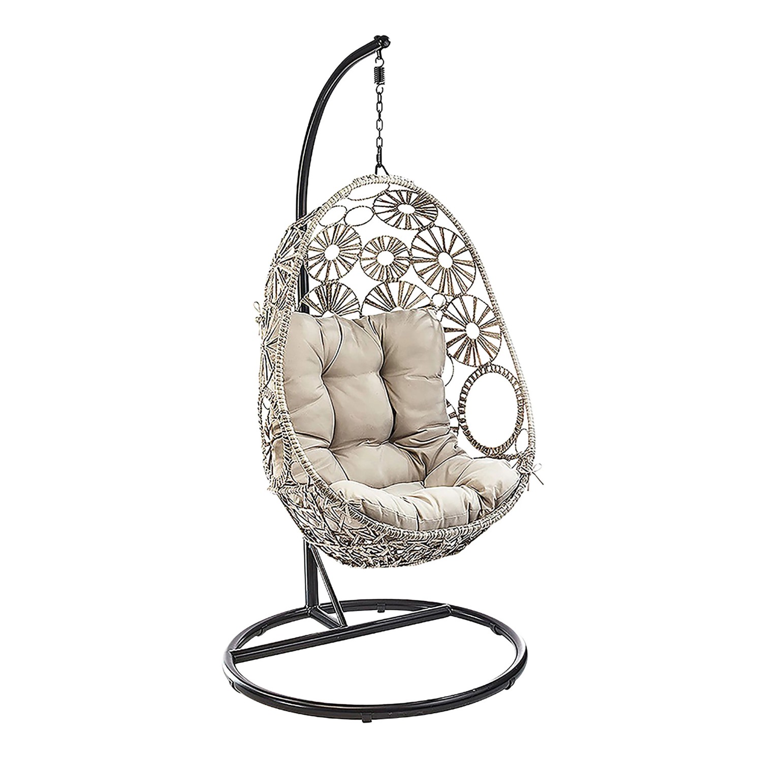Kobolo Hängekorb Hängesessel FLOWER mit Gestell Polyrattan und Kissen