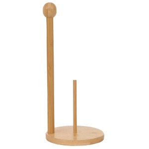 Küchenrollenhalter aus Bambus mit Abrollstopper. Heller Holzton, runde Basis, praktischer Küchenhelfer.