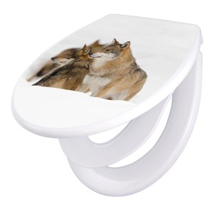 Banjado WC-Sitz Familie mit Wolf-Motiv, Absenkautomatik, Kindersitz, Polypropylen, weiß.