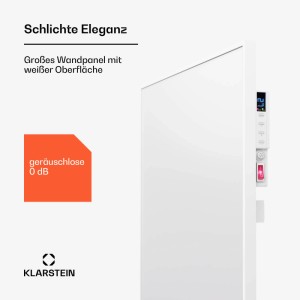 Weiße Klarstein Wonderwall Air Smart Infrarotheizung 60x100 cm mit LED-Display und Smart-Steuerung. Geräuschloses Heizpanel.