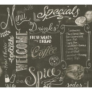 A.S. Création Vliestapete mit Kreidetafel-Design, Menüplan in Schwarz-Weiß. Dekorative Tapete für Küche und Esszimmer.
