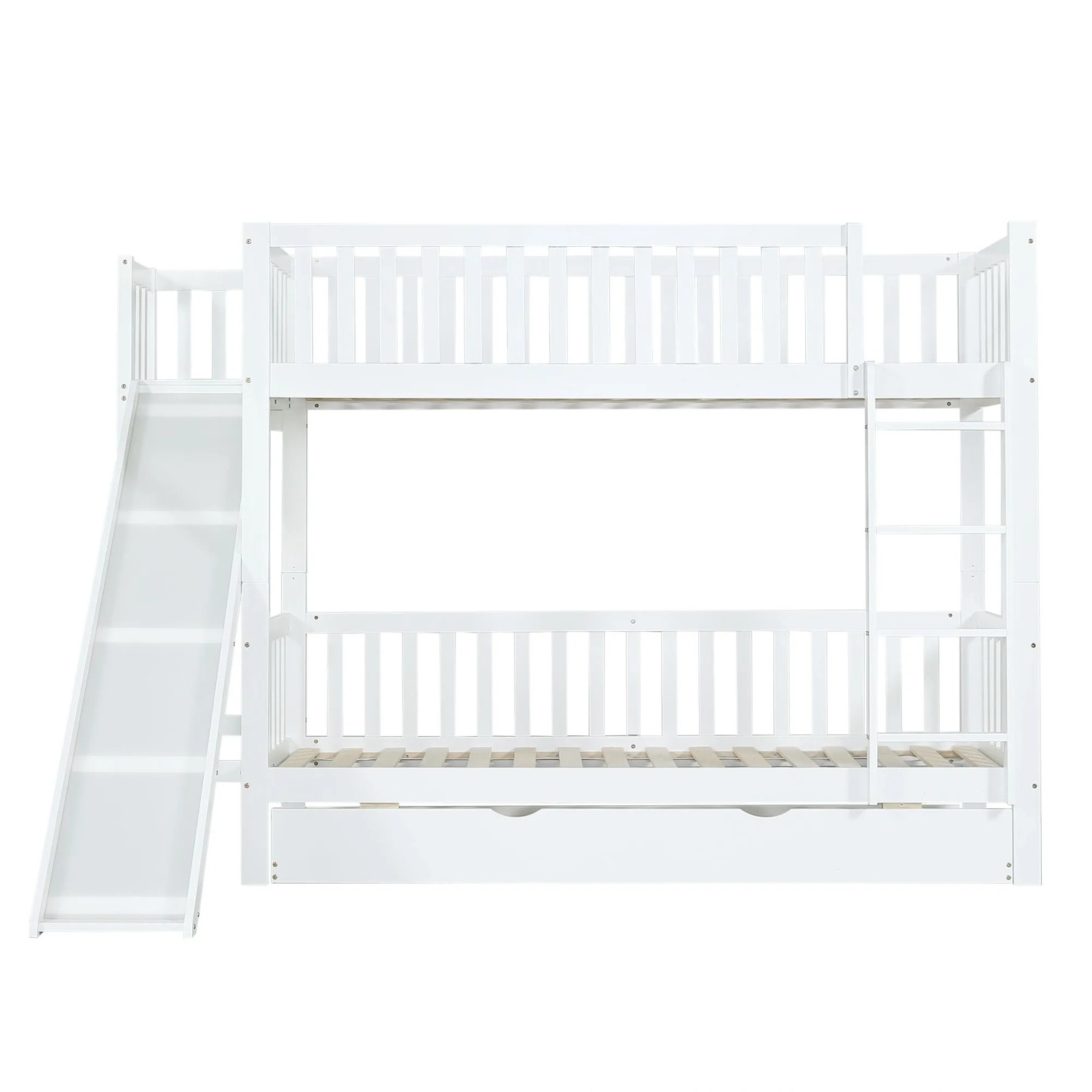 okwish Etagenbett 90x200cm mit Rutsche Rollbett Kinderzimmer Weiß ohne Matratze
