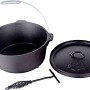 El Fuego Dutch Oven (11,28 l) aus Gusseisen, schwarz, mit Deckelheber und Bügel.