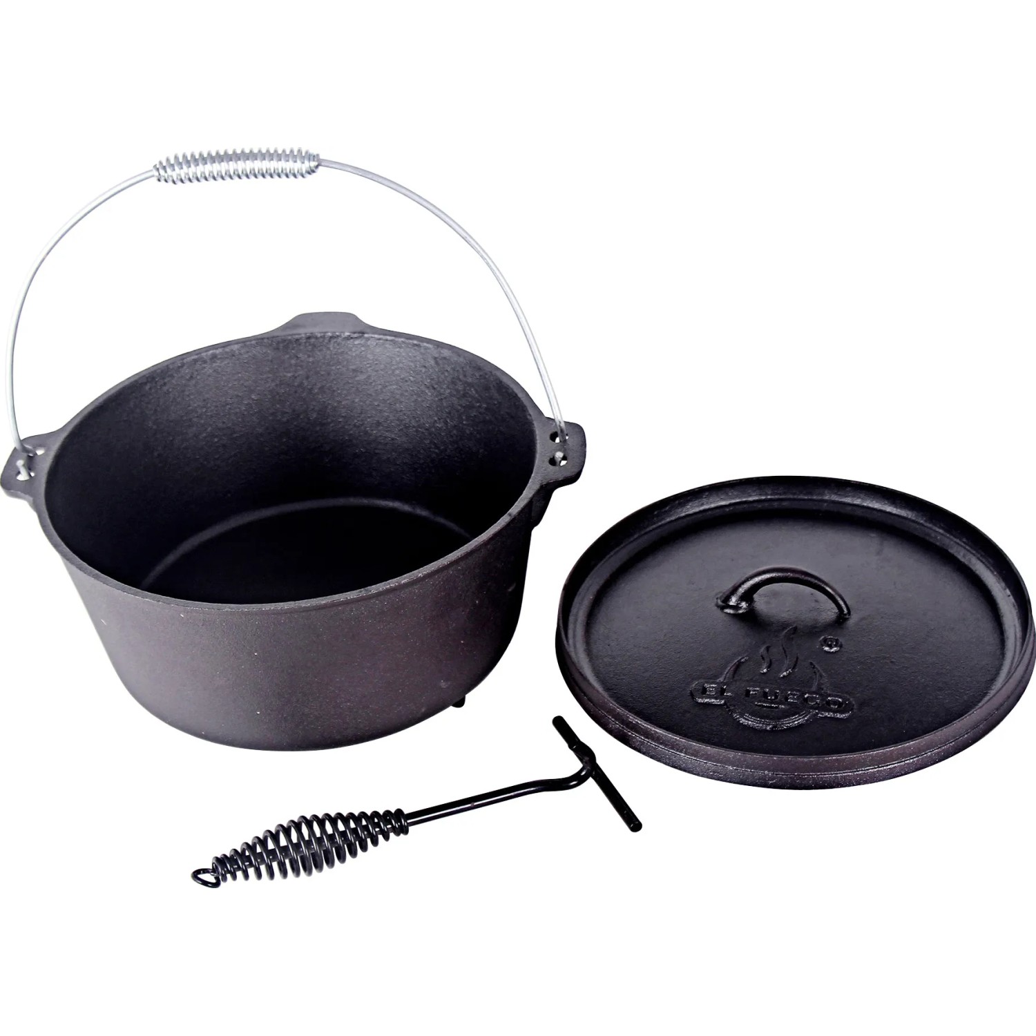 El Fuego Dutch Oven (11,28 l) aus Gusseisen, schwarz, mit Deckelheber und Bügel.