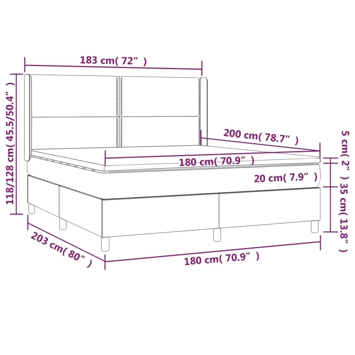 vidaXL Boxspringbett blau, 180x200 cm mit Matratze und Kopfteil. Bett für erholsamen Schlaf.