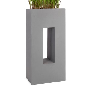 Grauer Pflanzwerk® Pflanzkübel Vista, 96x45x27 cm, mit rechteckiger Aussparung. Ideal für Innen- und Außenbereich.