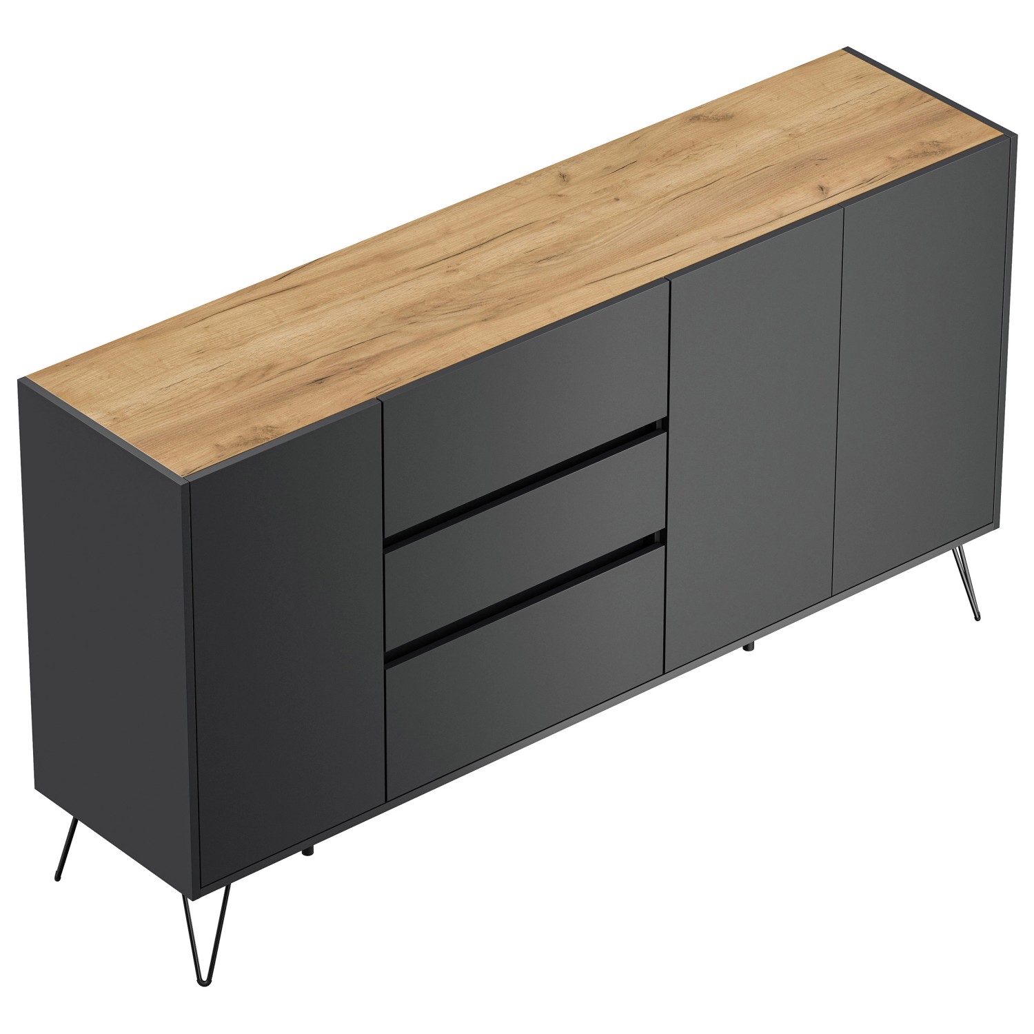 Posseik Sideboard Industrial Q 3 Schubladen 3 Türen 180 cm Grafit Eiche Top günstig online kaufen