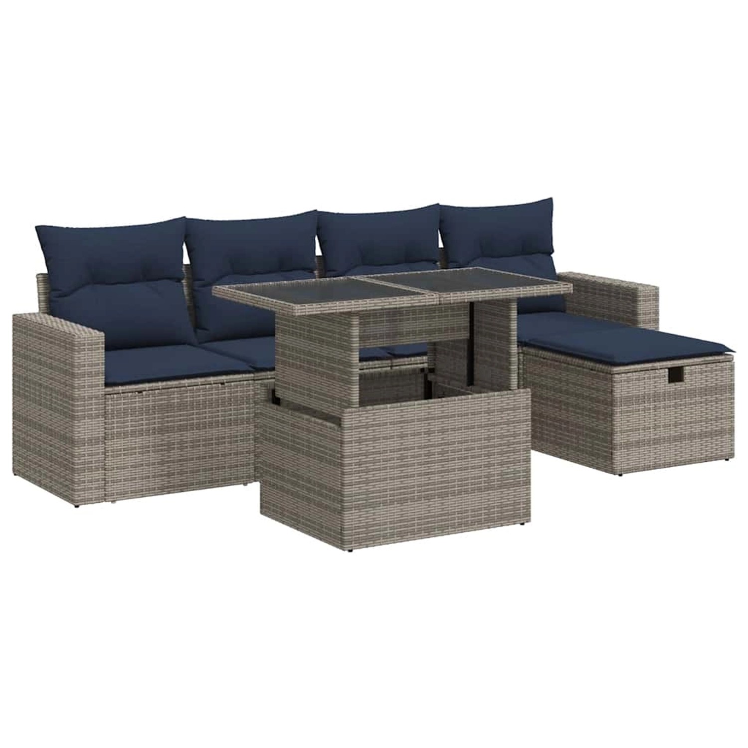 vidaXL 6-Tlg Garten-Sofagarnitur mit Kissen Grau Poly Rattan 3327811