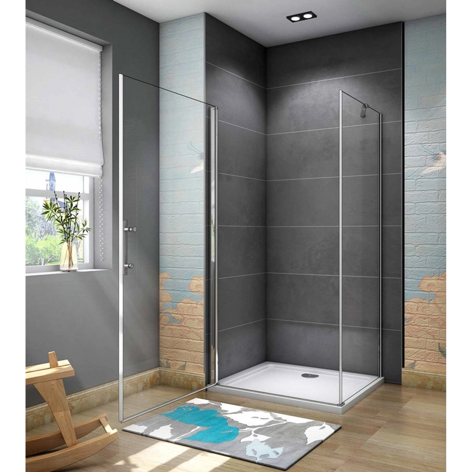 Duschparadies Duschkabine Eckeinstieg 90 x 90 cm Höhe 185cm Pendeltür Schwingtür 6mm NANO Glas Eckdusche Duschtür x Seitenwand_5