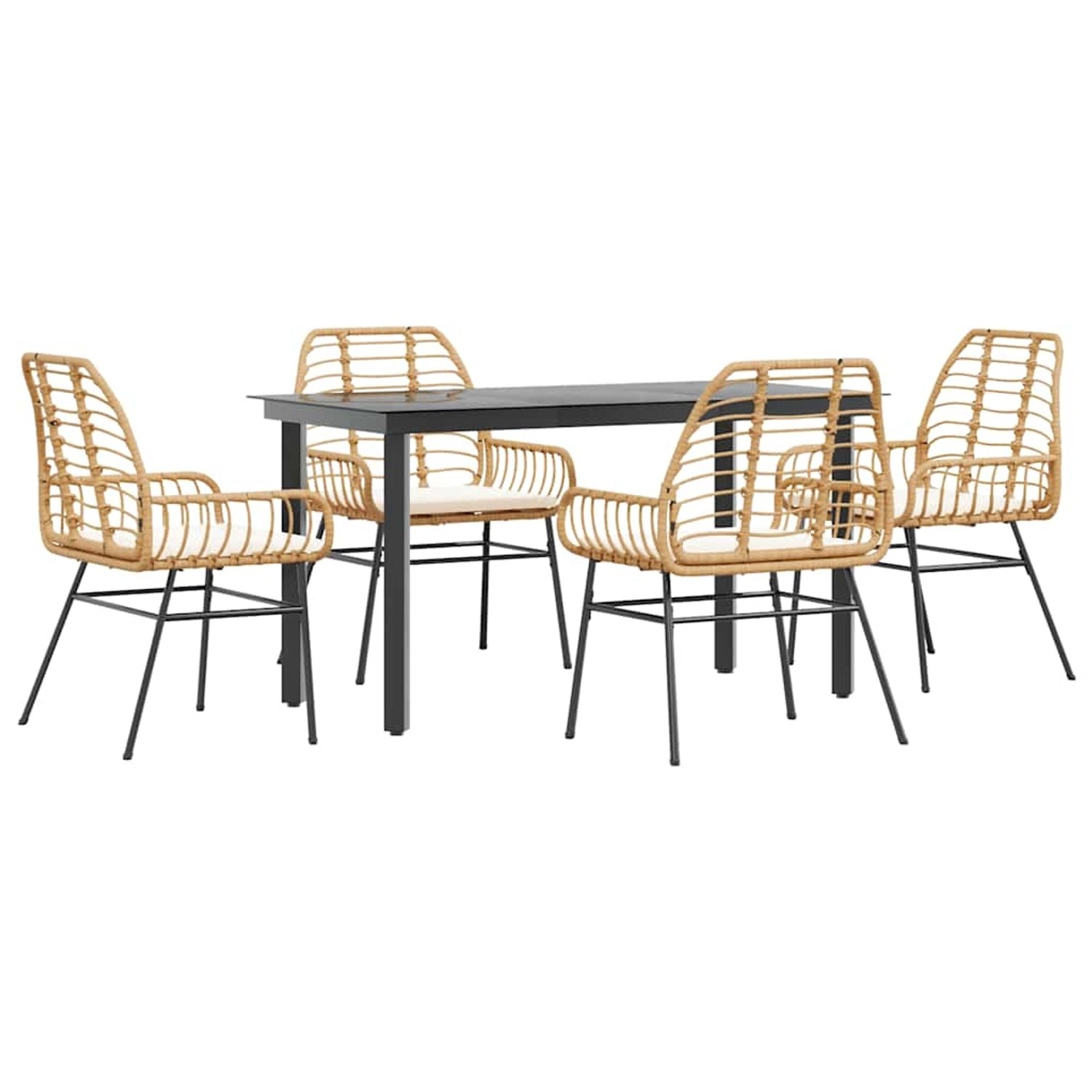 vidaXL 5-Tlg Garten-Essgruppe mit Kissen Braun Poly Rattan Glas 3334557 günstig online kaufen
