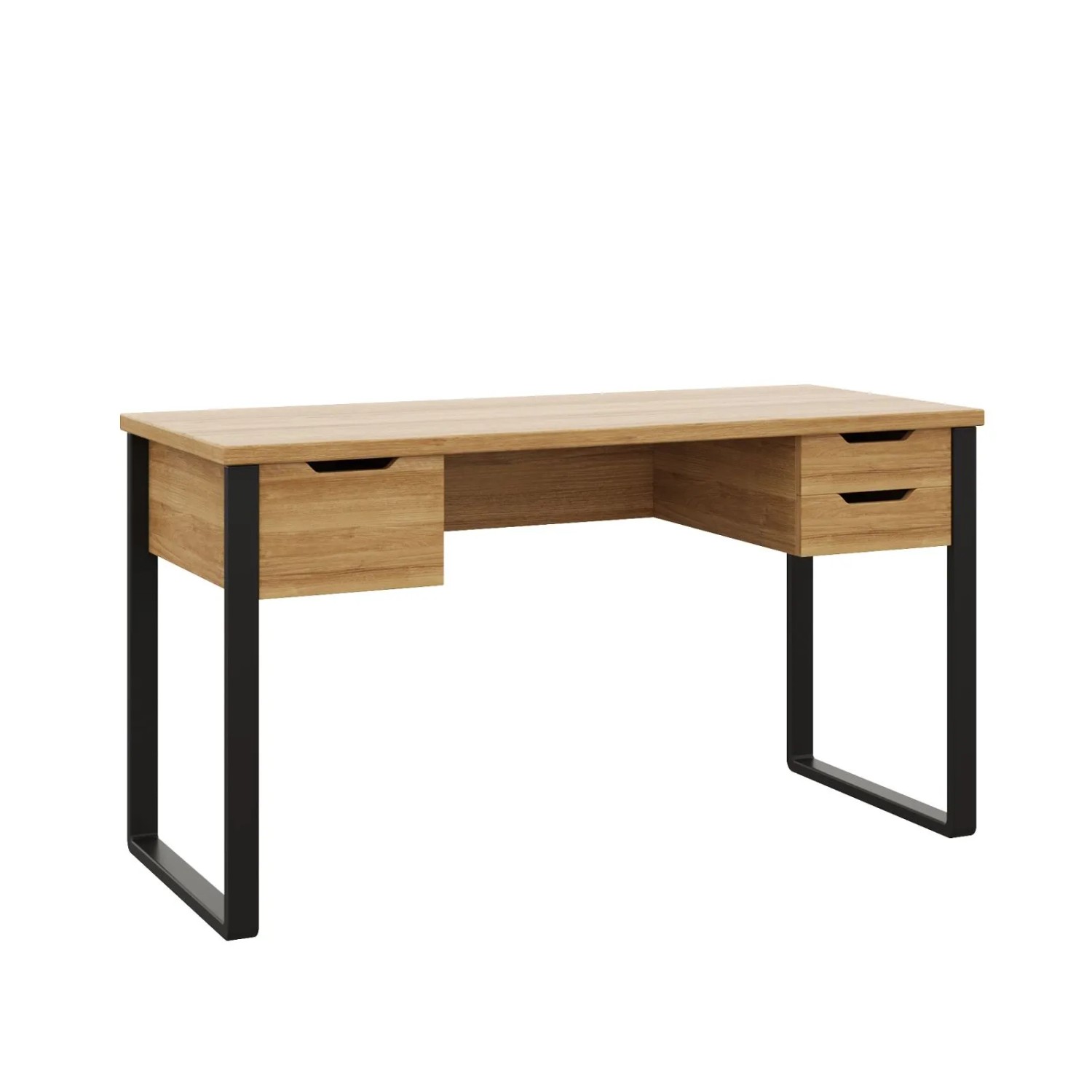 PXloue Bürotisch Schreibtisch 130 x 55 x 76 cm mit 3 Schubladen MDF Metall Holzoptik Schwarz