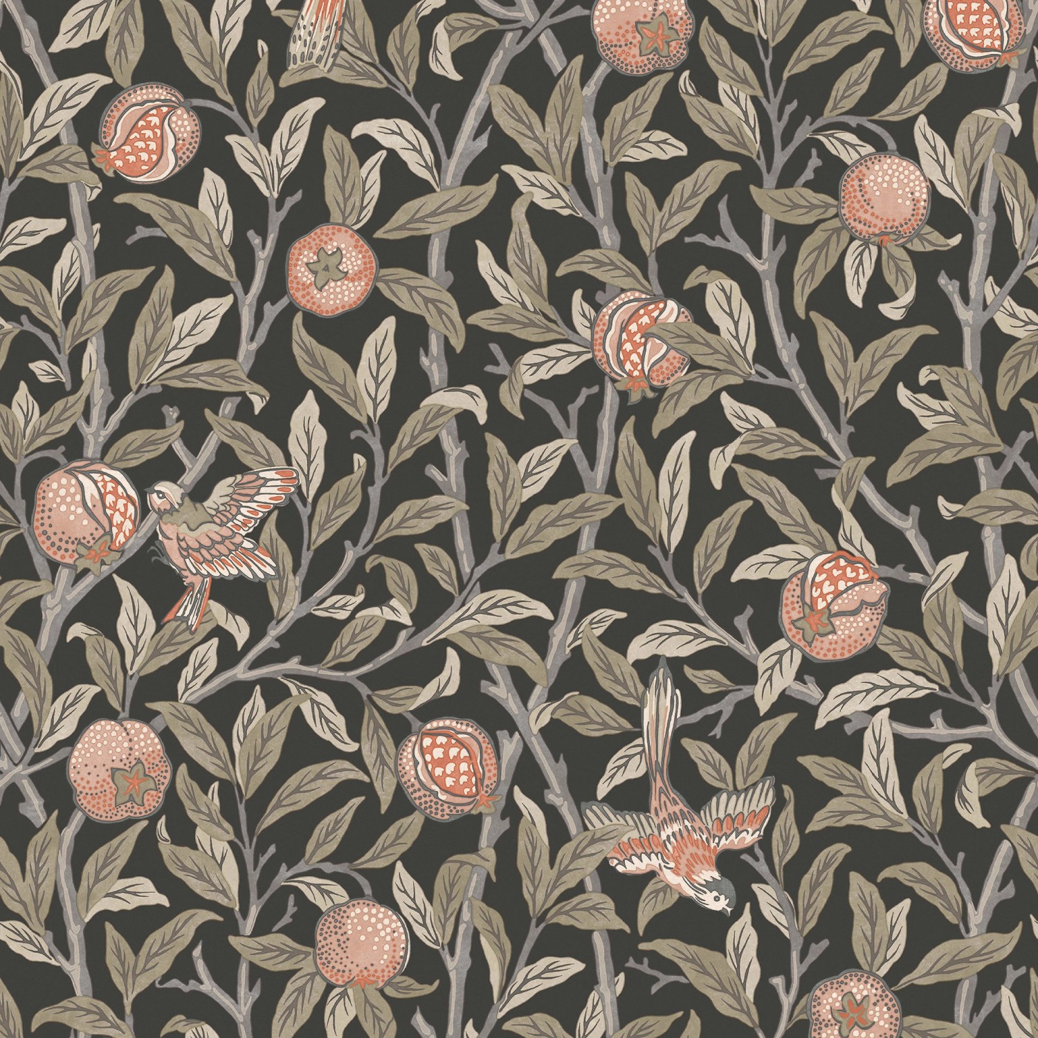 William Morris at Home Vliestapete Bird & Pomegranate 10 m x 52 cm Grau FSC günstig online kaufen