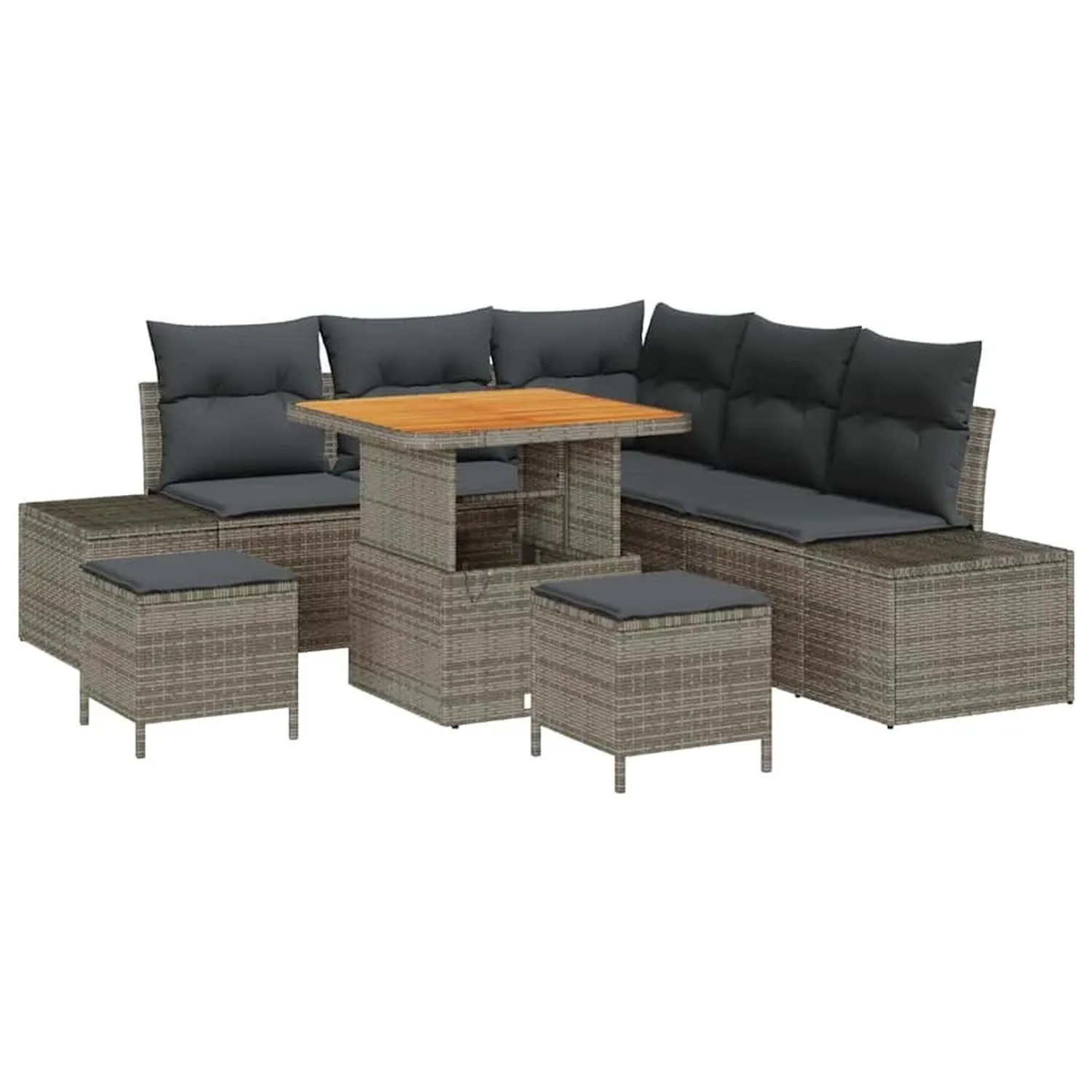 vidaXL Gartensofa-Set mit Kissen mit Speicher 8 Stk Grau Poly Rattan 336473 günstig online kaufen