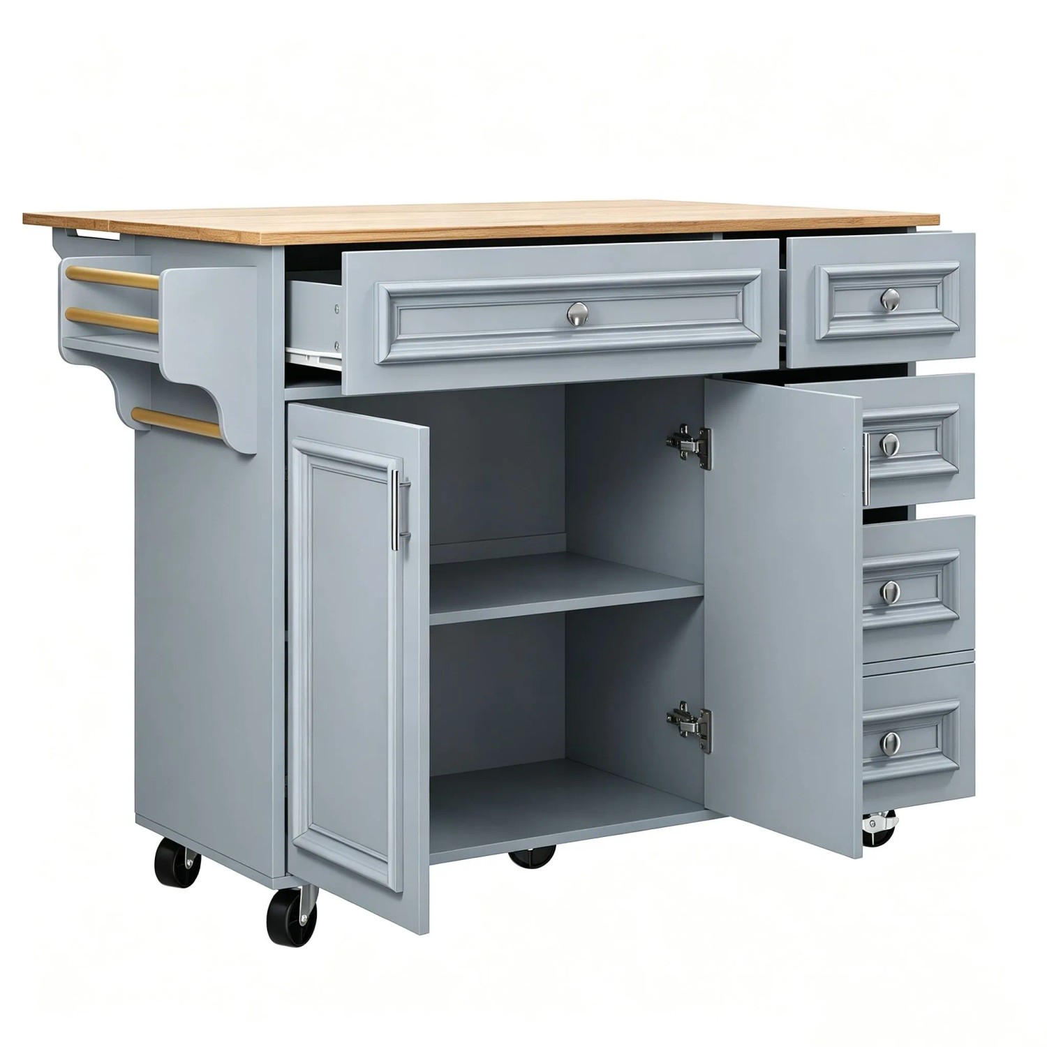 okwish Kücheninsel mit Abnehmbarem Servierwagen Stauraum Küche 110 x 45 x 92 cm Blau