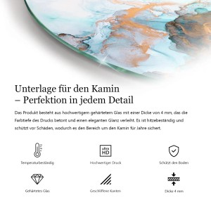 Tulup Glasplatte für Kamin Natursteinstruktur Kamin Glasplatte Runden 60x60 cm Schwarz Glasplatte für Kamin Glasplatte für Kaminöfen