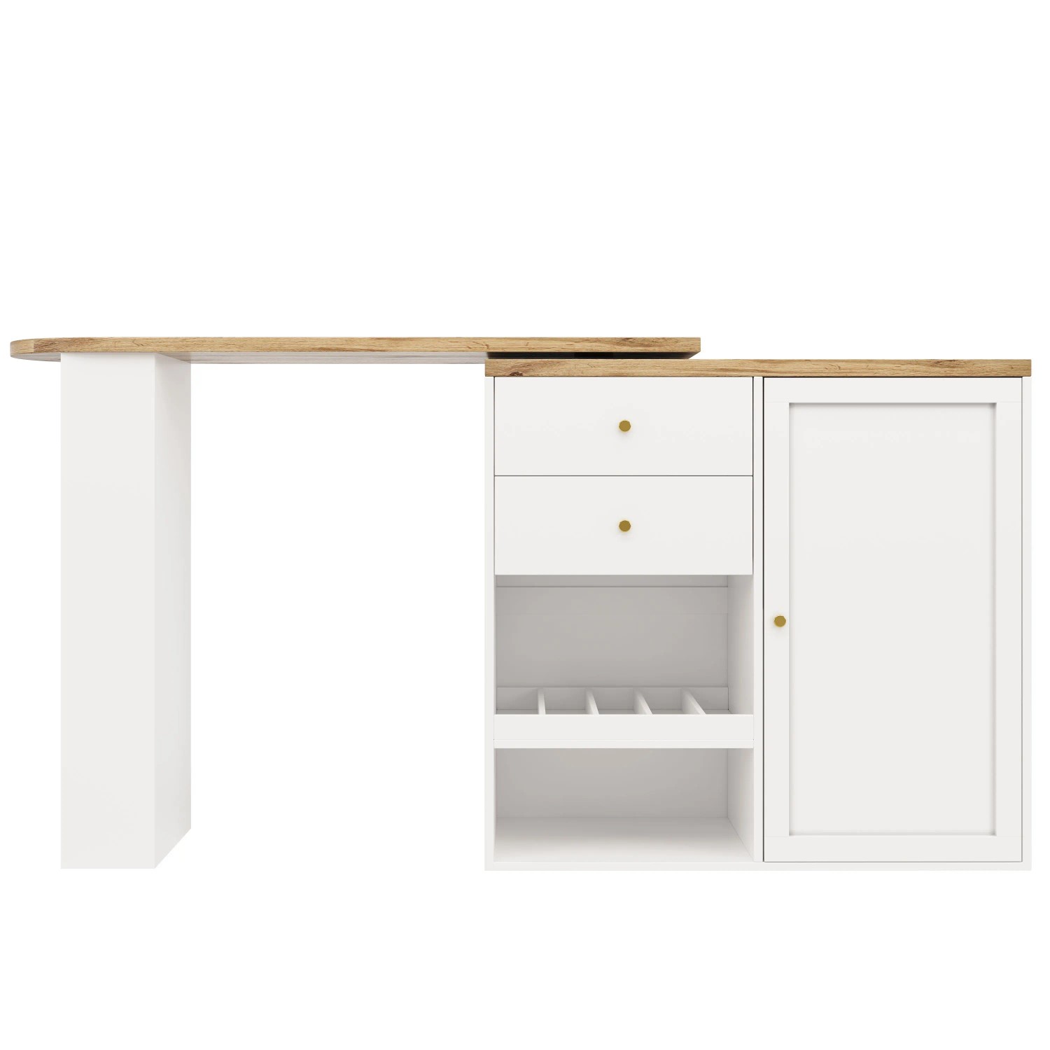 Merax Drehbarer Bartisch 105x39x102cm  2 Schubladen  Schiebetürschrank  Stauraum